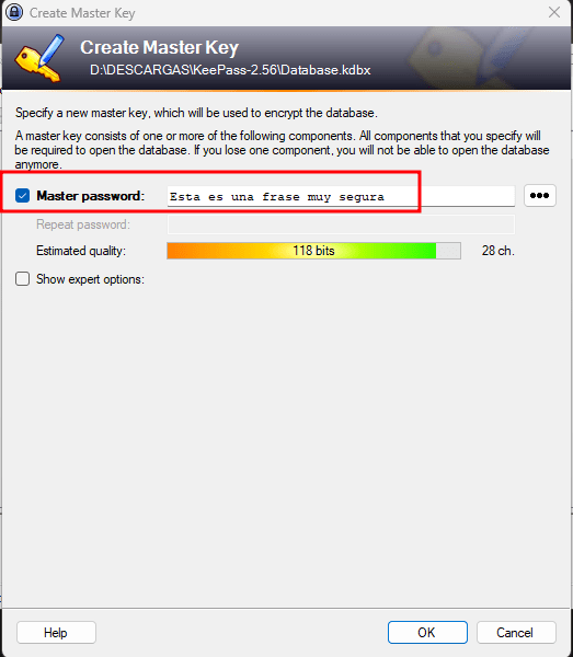 Master password en KeePass