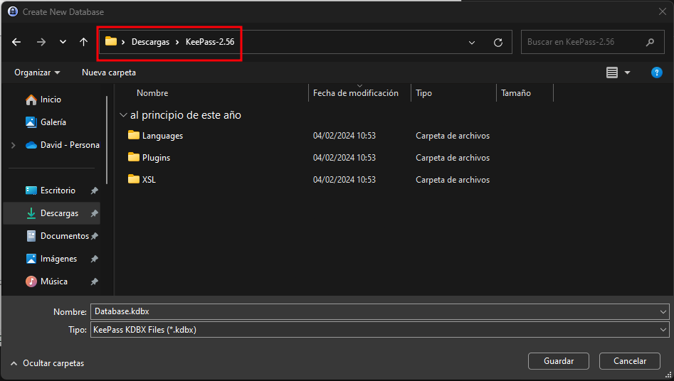 Guardar database.kdbx de KeePass